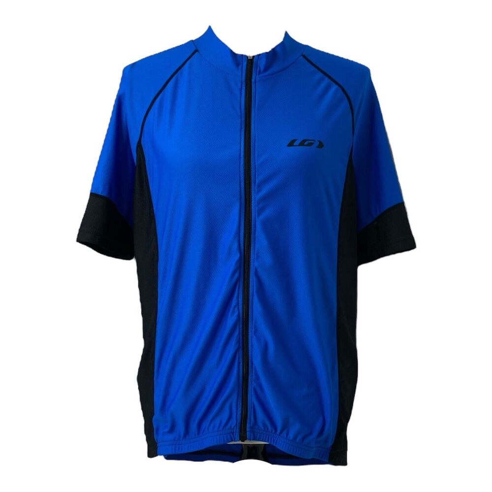 Mens XL Cycling Jersey Louis Garneau Blue and Black Full Zip Short Sleeve